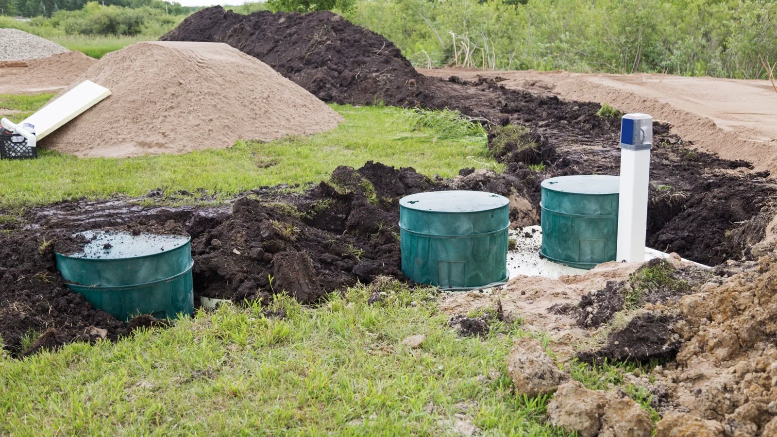 Open septic basin ready for maintenance