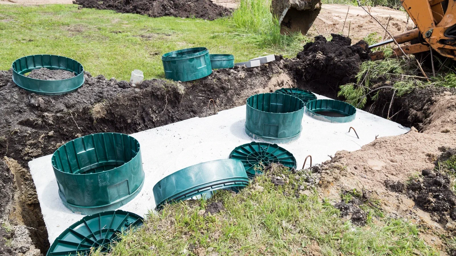 Service truck and septic line in operation